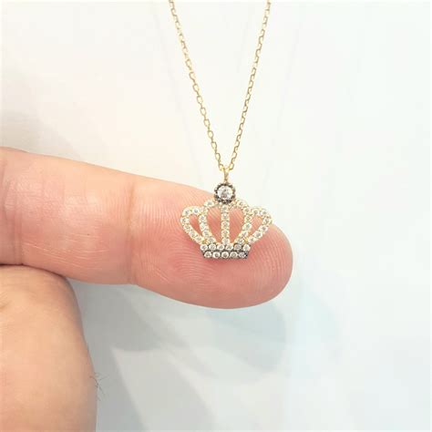 14k Real Solid Gold Crown Pendant Necklace For Women