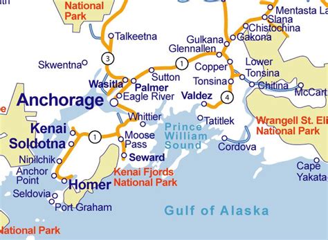South Central Alaska Map Alaska Map Alaska Travel Kenai Fjords