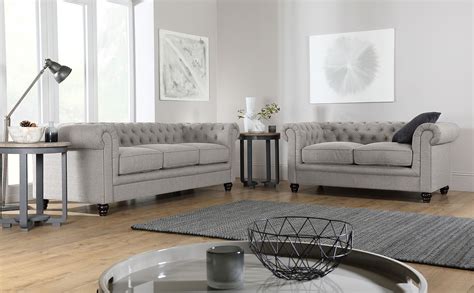 Hampton Light Grey Fabric 32 Seater Chesterfield Sofa Set Furniture