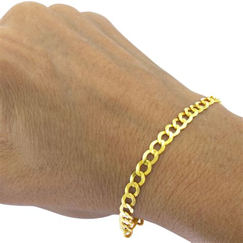 K Yellow Gold Mm Italian Curb Cuban Link Chain Bracelet Mens Women