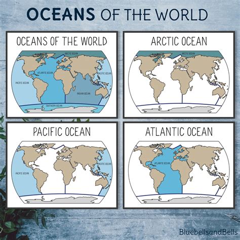 Four Maps Showing The Oceans With Different Locations In Each Region