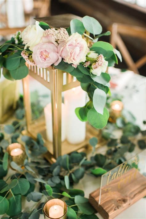 Gold Lantern Centerpiece Eucalyptus Flower Centerpieces Wedding