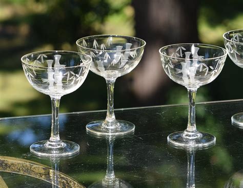 Vintage Etched Cocktail Glasses Set Of 4 Mixologist 4 Oz Craft Cocktail Glasses After Dinner
