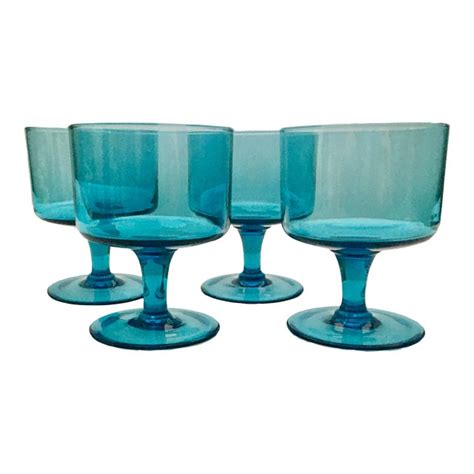 Mid 20th Century Turquoise Footed Cocktail Glasses Set Of 4 Chairish