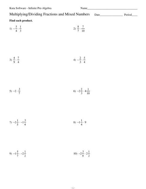 Multiplying And Dividing Fractions And Mixed Numbers Worksheet Kuta