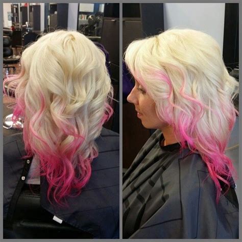 Hot Pink Hair Ombré And Highlights On Platinum Blonde Hair By