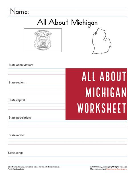 All About Michigan Michigan Facts Social Studies Worksheets 3rd