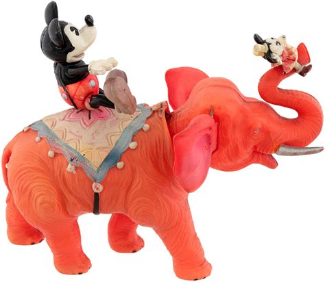 Hake S Mickey And Minnie Riding Elephant Large Celluloid Wind Up