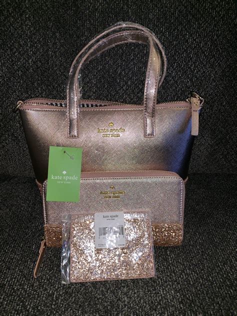 Nwt Kate Spade Rose Gold Glitter Purse Wallet And Card Holder Purse