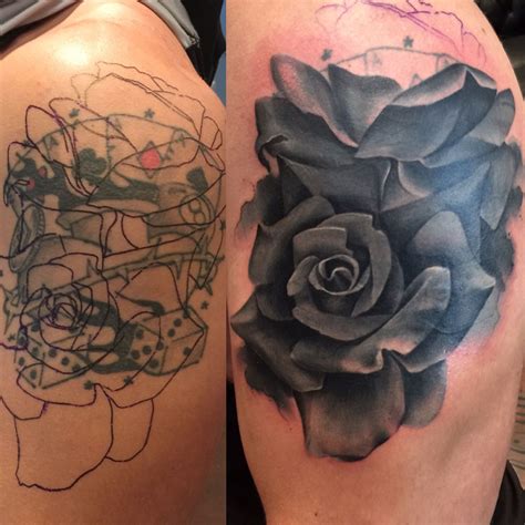 Grey Opaque Rose Cover Up By Lou Bragg Rose Tattoo Cover Up Cover Up Tattoos Cover Tattoo