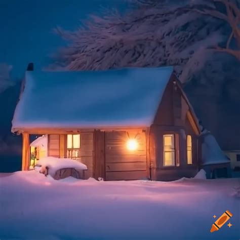 Snow Covered House During A Winter Night On Craiyon