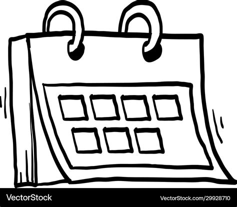 hand drawn calendar icon with doodle line art vector image