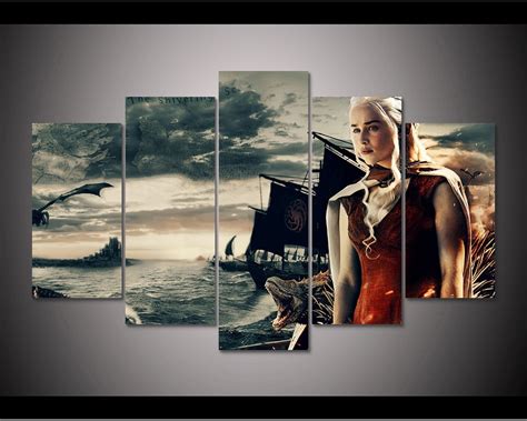 Framed Hd Print 5pcs Game Of Thrones Daenerys Targaryen Canvas Art