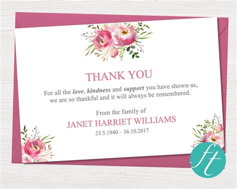 Funeral Thank You Card Floral Burst Funeral Templates