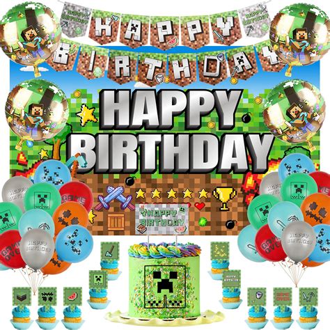 Buy 44pcs Pixel Style Birthday Party Supplies Mine Craft Game Theme