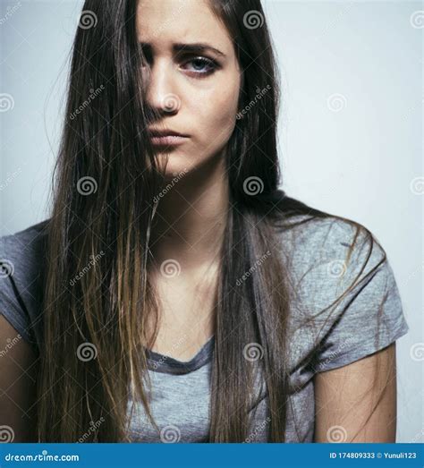 Problem Depressed Teenage With Messed Hair And Sad Face Stock Image