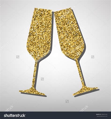 Conceptual Vector Illustration Of Sparkling Champagne Glasses Golden
