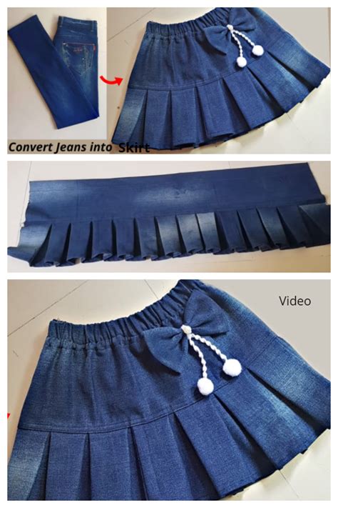 Diy Repurposed Pleated Jean Skirt Free Sewing Pattern Video Fabric