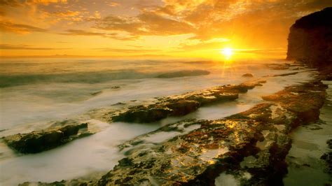 Sunset Sunlight Coast Rocks Stones Ocean Hd Wallpaper Nature And