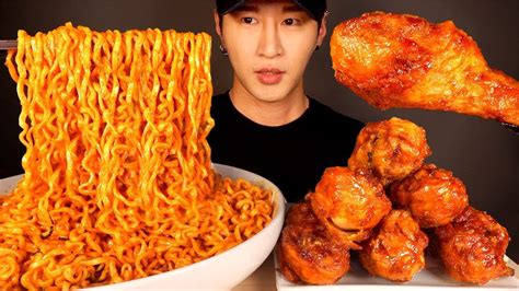 Asmr Mukbang Spicy Fire Noodles Bbq Chicken No Talking Eating Sounds