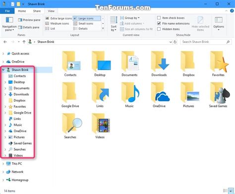 Add Or Remove User Folder From Navigation Pane In Windows 10 Tutorials
