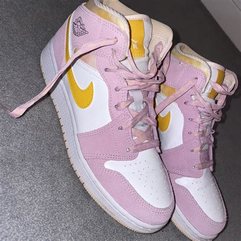 Pink And Yellow Jordan 1 Mid With Tie Dye Laces Depop