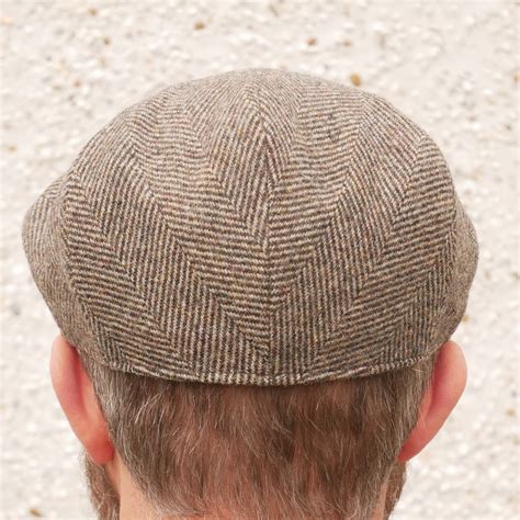 Traditional Irish Tweed Flat Cap Newsbabe Cap Brown Beige Herringbone Wool Padded