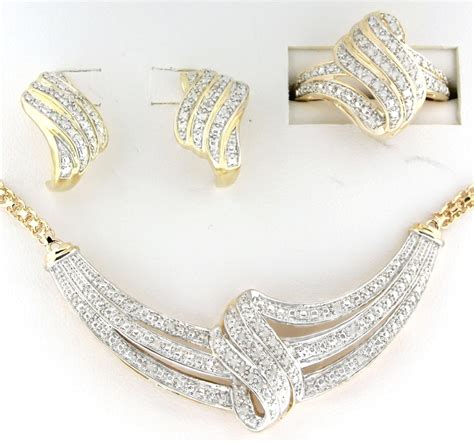 Gold Plated 1 2cttw Diamond Necklace Earring And Ring Set