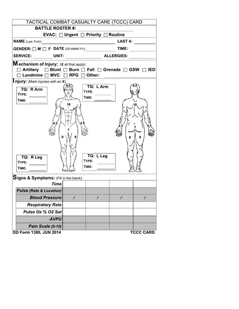 Dd Form 1380 Tactical Combat Casualty Care Tccc Card Instructions