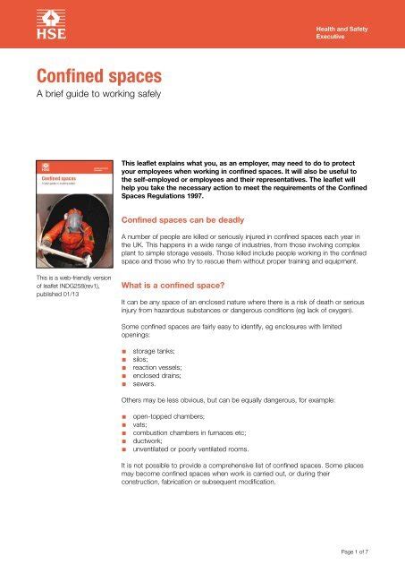 Confined Spaces A Brief Guide To Working Safely Indg258 Hse