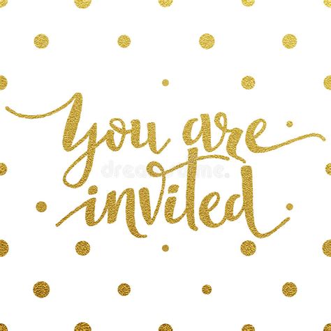 Gold Lettering Design For Card You Are Invited Stock Vector