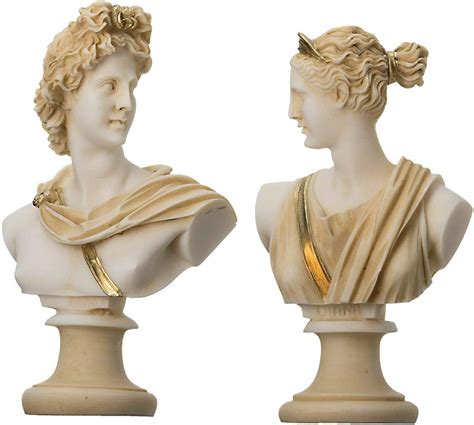 Artemis Diana And Apollo Bust Greek Statues Figurine Gods Gold Tone 59