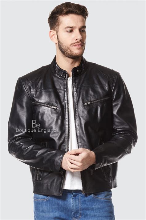 Mens Leather Jacket Black Cool Retro Motorcycle Style