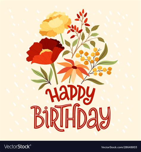Happy Birthday Lettering Floral Bouquet Royalty Free Vector