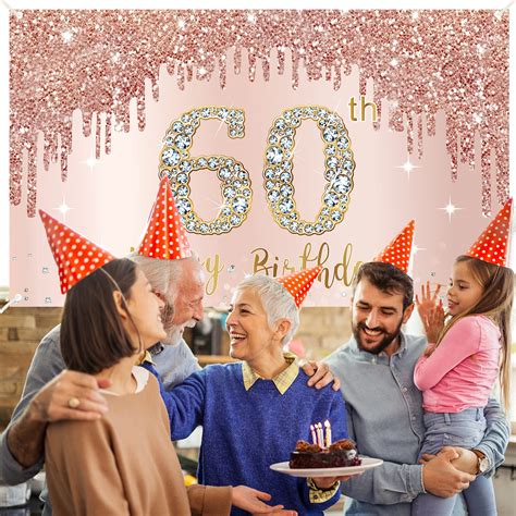 Buy Happy 60th Birthday Banner Backdrop Decorations For Women Rose