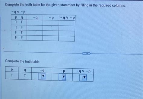 Solved Complete The Truth Table For The Given Statement By