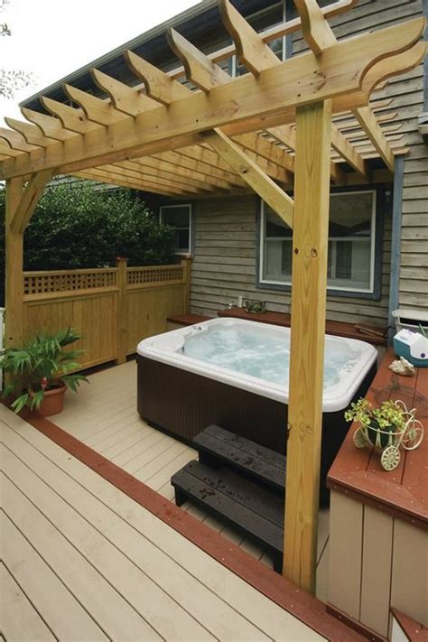 Outdoor Hot Tub Deck With Pergola Ideas Homemydesign