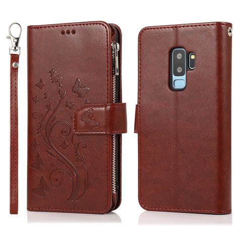 Dteck Samsung Galaxy S9 Plus Case Folio Case Embossed Pu Leather Zipper Pocket Credit Card