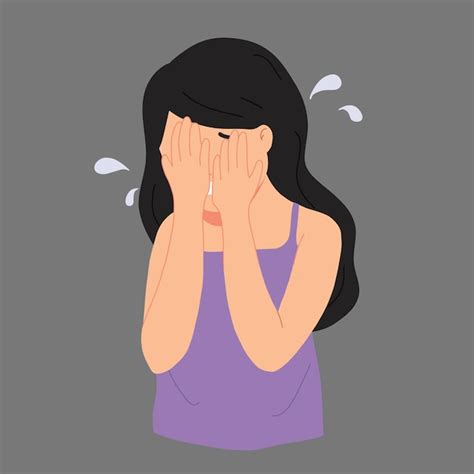Premium Vector Girl Crying With Her Hands Covering Her Face Illustration