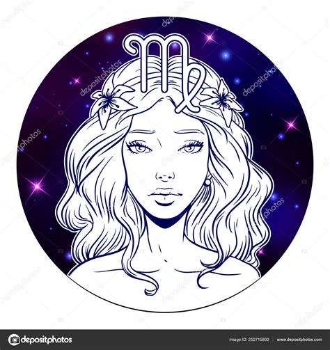 Virgo zodiac sign artwork, beautiful girl face, horoscope symbol ⬇