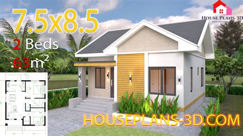 A very detailed description of everything you need to build your small house. House plans 7.5x8.5m with 2 bedrooms Gable roof - House ...
