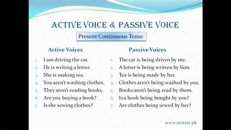 Passive voice is used when the focus is on the action. Passive Voice Present Continuous Tense Exercises ...