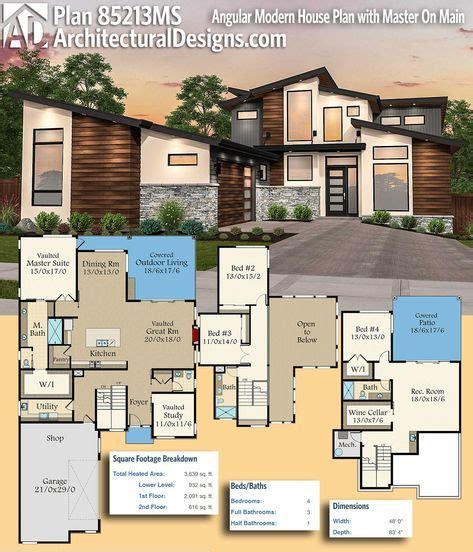 The Floor Plan For This Modern House Is Very Large And Has Lots Of