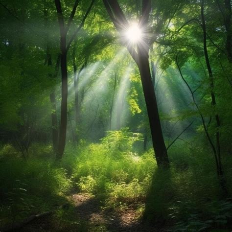 Premium Ai Image Sunlight Shining Through The Trees In A Forest With