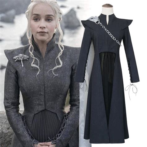 Game Thrones Daenerys Targaryen Costume Season 7 Cosplay Fancy Dress Black Outfit Cloak