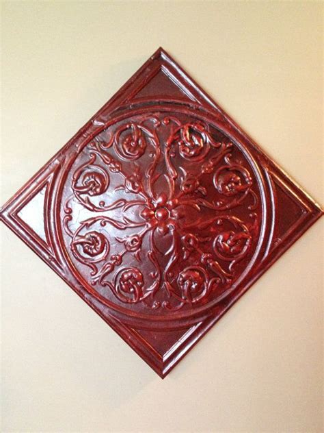Vintage tin ceiling tiles for sale. Distressed RED antique flower tin ceiling tile | Vintage ...