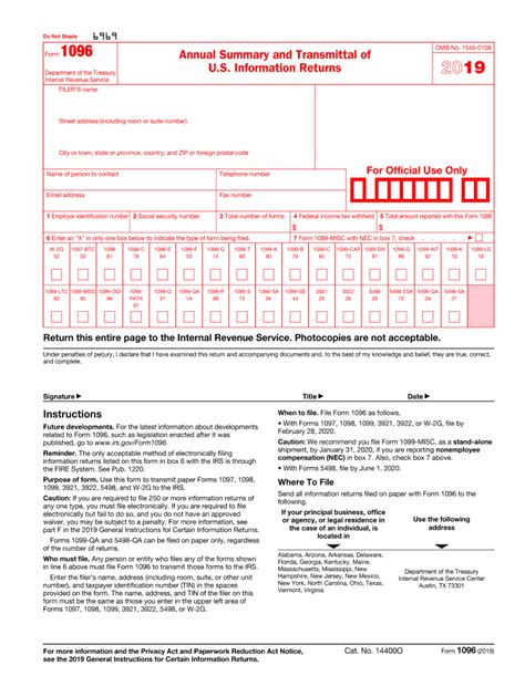 2019 Form Irs 1096 Fill Online Printable Fillable Blank Pdffiller