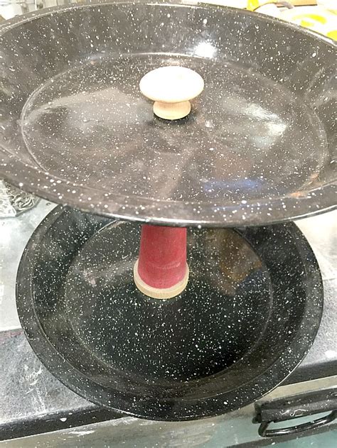 Farmhouse decor, two tiered tray white with 3 wood cute signs, wooden rustic modern decorations items for home kitchen shelf. Speckled Enamelware Tiered Tray | Homeroad