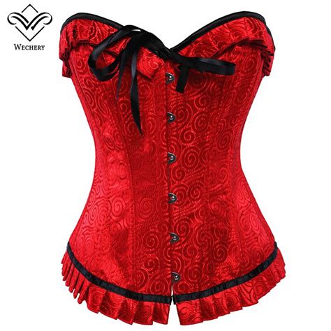 Wechery Steampunk Corset Sexy Red Gothic Clothing Bow Push Up Corsets