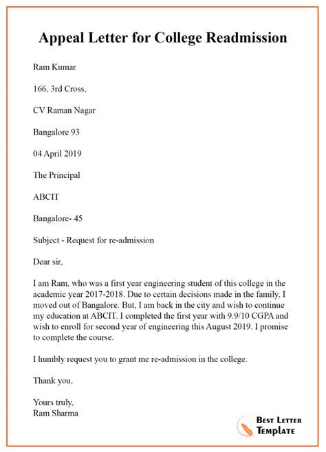 Sample appeal letter template writing tips: 10+ Appeal Letter for College Template - Format Sample ...